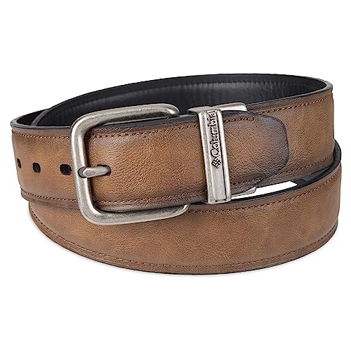 Columbia Men's 2-in-1 Reversible Casual Leather Belt – Versatile Everyday Style, Dual-sided Strap - color: Tan/Black Stretch, size: Medium (34-36)