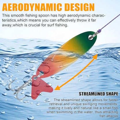 Fishing Spoons Lures Set,5pcs Hard Metal Casting Jigging Spoon Baits with Sharp Treble Hooks Jig Spoons Lure for Saltwater Freshwater Bass Trout Salmon Crappie Walleye Pike - size: 3/4oz(21g)_5pcs