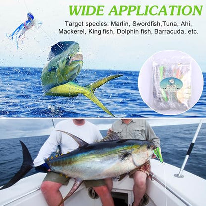 Saltwater Fishing Lures 6/9inch Trolling Lures for Marlin Mahi Tuna Dolphin Shark Big Game Deep Sea Fishing Baits Squid Skirts Rigged Hooks Ocean Gear Tackle - color: Green-1pcs, size: 6inch