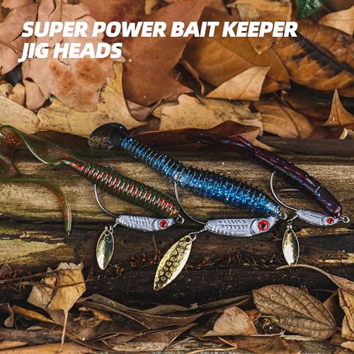 8PCS Spinner Jig Heads, Bionic Fish Head Weighted Hooks with Spinner Blades, Ultra-Sharp High Carbon Steel for Soft Plastic Lures - size: 1/8oz