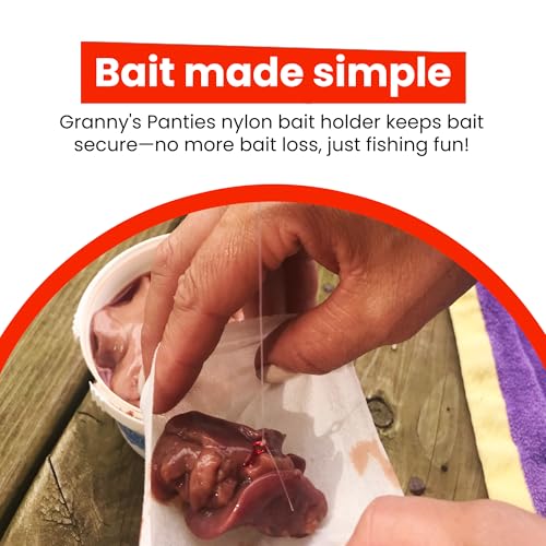 Granny's Panties Nylon Bait Holder for Fishing - Secures Bait on Hook, Prevents Loss to Small Fish & When Casting - For All Bodies of Water - Made in USA - 2-Pack