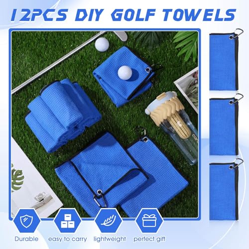 Batiyeer 12 Pcs Golf Towel Bulk for Golf Bags Microfiber Fabric Towel with Clip Waffle Pattern, Fitness, Camping, Hiking, Yoga - color: Blue