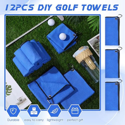 Batiyeer 12 Pcs Golf Towel Bulk for Golf Bags Microfiber Fabric Towel with Clip Waffle Pattern, Fitness, Camping, Hiking, Yoga - color: Blue
