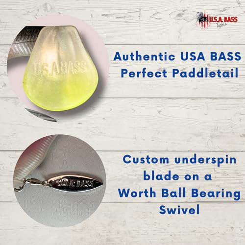 USA Bass Tackle - Hand Poured Underspin Gill - Weedless Gilly Paddletail Sleeper Swimbait with Bass-Tech Soft Plastic & Owner Mega Jig Hook Largemouth Smallmouth Spotted Bass - color: Washed Gill, size: 5/8