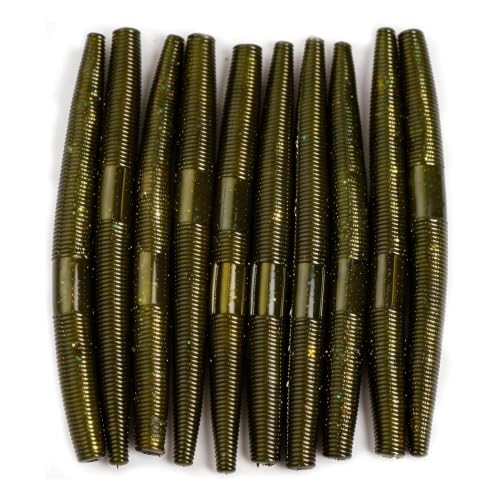 Soft Plastic Bass Fishing Lures 5" - Salt Infused Stick Bait, Fall Rate for Wacky/Texas/Carolina Rig, Saltwater Soft Plastic Swimbaits, Bass Lures Soft Plastic Freshwater (24Pcs) - color: Olive Green
