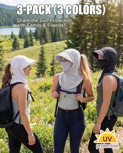 Shihanee 3 Pack Balaclava Face Mask Sun Protection Hood Cooling Breathable Full Head Mask for Men Women Fishing Cycling - color: Black, Light Gray, White