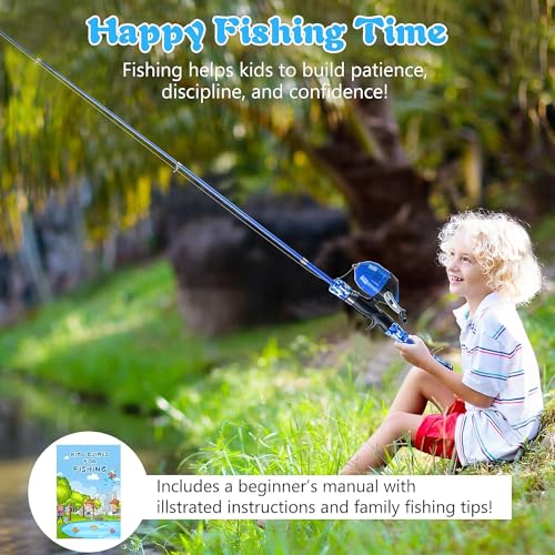 Milerong Kids Fishing Rod, Kids Fishing Pole Portable Telescopic Fishing Rod and Reel Combo Kit for Boys, Girls, Youth - with Spincast Fishing Reel, Fishing Tackles, Fishing Lures, Fishing Lines - color: Blue Fishing Rod Set 1.2m