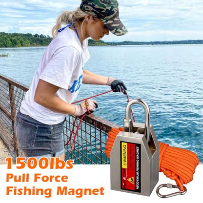 MUTUACTOR Three Sides Fishing Magnet Kit Strong Powerful Combined 1500lb,Super Strong Neodymium Magnet for Fishing Salvage Under Water with 66 Feet Rope and Gloves - style: 1500lb Magnet--1.7"x2.7"x1.4"