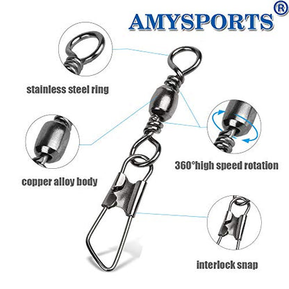 AMYSPORTS Stainless Steel Snap Swivel Saltwater High Strength Snaps Fishing Barrel Line Connector Fishing Swivels Barrel Safety Snap Fishing Tackle Stainless Steel Accessories - size: Size2 (37lb) 50 pcs