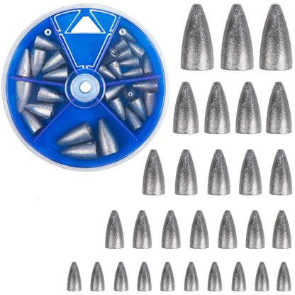 Fishing Weights Kit 29/83pcs Bullet Fishing Weights for Bass Fishing Texas Rigs Worm Weights Fishing Sinkers Freshwater Saltwater Fishing Tackle - style: 29pcs