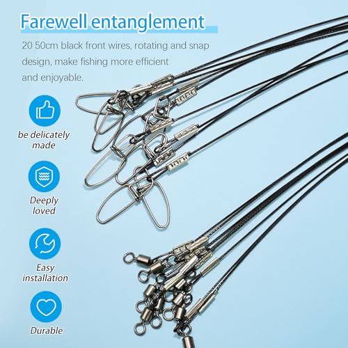 Fishing Leaders Steel Line Saltwater Fishing Leaders with Swivels and Snaps,11.8inch 35LB, 19inch 110LB - size: 20inch