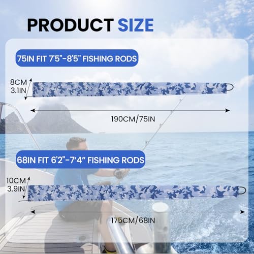 Neoprene Camo Fishing Rod Sleeves,Fishing Pole Sleeves,Fishing Rod Socks | UV Resistance,Puncture Resistant, Protect Casting, Spinning, Trolling Fishing Rods, Storage, tangled-free,75in,68in,60in - color: Blue camo, size: 75"