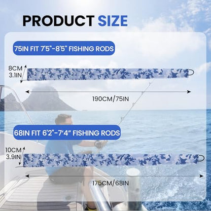 Neoprene Camo Fishing Rod Sleeves,Fishing Pole Sleeves,Fishing Rod Socks | UV Resistance,Puncture Resistant, Protect Casting, Spinning, Trolling Fishing Rods, Storage, tangled-free,75in,68in,60in - color: Blue camo, size: 75"