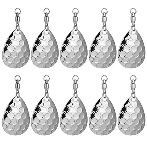 Alwonder 10 Pack Spinner Blades with Ball Bearing Swivels Tail Spinner Spinnerbait Lure Making Supplies Bass Lures Soft Lures - color: #3.5 Hammered Colorado Blades, Silver, 10pcs