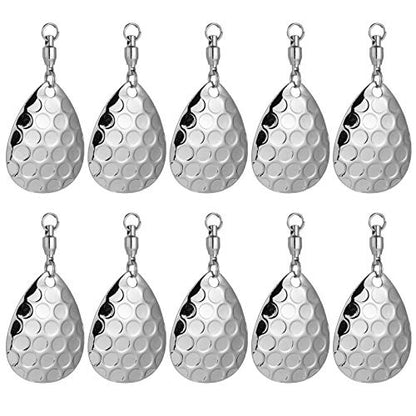 Alwonder 10 Pack Spinner Blades with Ball Bearing Swivels Tail Spinner Spinnerbait Lure Making Supplies Bass Lures Soft Lures - color: #3.5 Hammered Colorado Blades, Silver, 10pcs