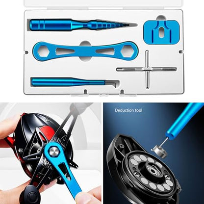Spool Disassembling Wrench Reel Bearing Pin Remover Wheel Remover Tool Fishing Reel Ball Bearing Maintenance Aluminum Alloy Fishing Tool - color: Set Blue