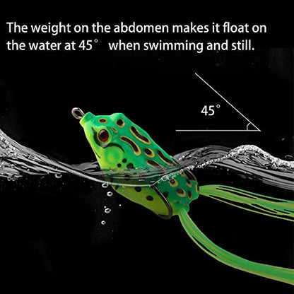 5PCS Topwater Frog Lures Set with Box, Realistic Soft Hollow Body Fishing Lures for Bass Snakehead Pike Bowfin, Weedless Freshwater Simulated Frog Baits