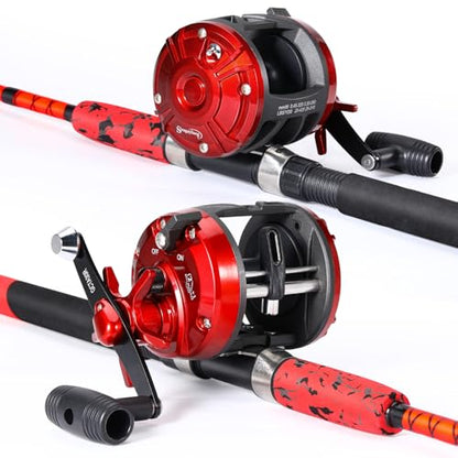 Sougayilang Conventional Reel and Fishing Rod Combo – Medium Heavy Fiberglass Rod, Heavy Duty Catfish Trolling Reel Combo for Catfish Salmon and Steelhead 6/7ft - color: Red-6FT-3000