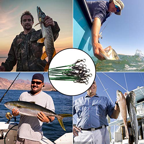Stainless Steel Fishing Wire Leaders, Black Coated & Uncoated Options, Heavy Strength 31–100LB, 6–21in Multi Sizes with Rolling Swivels Snaps for Salt Fresh Water Shark Pike Barracuda - color: 6in- 20pcs（31LB)
