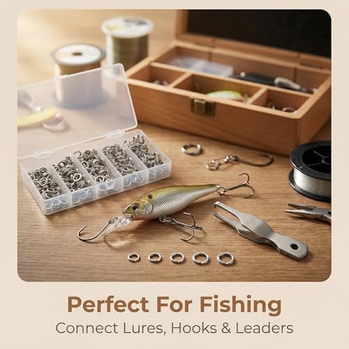 Fishing Split Rings Kit: 250pcs Heavy Duty Steel Fishing Lure Making Ring Fishing Hook Connector Tackle - color: Silver Split Mini Plier Set