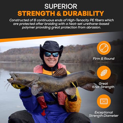 FINS Catfish Braided Fishing Line 8-Strand High Tenacity PE, Made in USA - color: Orange, size: 100 Yards