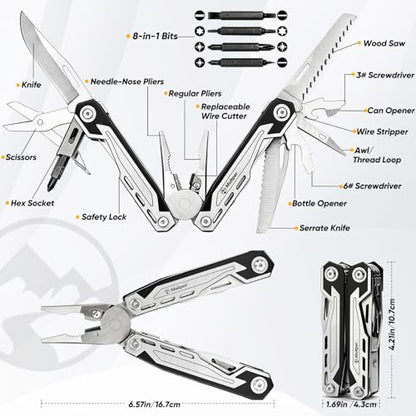 Multper Multitool Pliers MP003AB, 21-in-1 Stainless Steel Multi Tool with Pocket Knife, Screwdriver, Self-locking Pliers for Survival,Outdoor, Camping, Fishing,Hiking, Simple, Repair, Gifts for Men