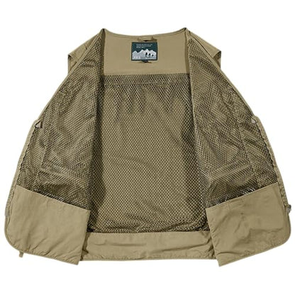 Men's & Youth Outdoor Fishing Vest,Khaki Work Safari Travel Photography Vests,Family Matching Hiking Waistcoat,2XL(US S)