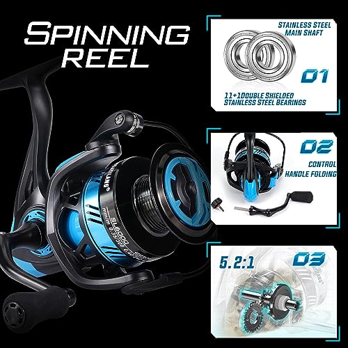 Sougayilang Fishing Rod and Reel Combo, Stainless Steel Guides Fishing Pole with Spinning Reel Combo for Bass Fishing - color: Blue, size: 6'10''-3000