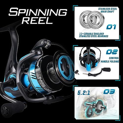 Sougayilang Fishing Rod and Reel Combo, Stainless Steel Guides Fishing Pole with Spinning Reel Combo for Bass Fishing - color: Blue, size: 6'10''-3000