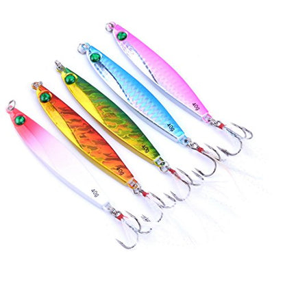 Aorace 10pcs Hard Metal Jigs Diving Sea Fishing Lures Minnow Popper Baits Tackle Crankbait Saltwater Freshwater Lures with Feather - color: 10pcs 8.7cm/40g