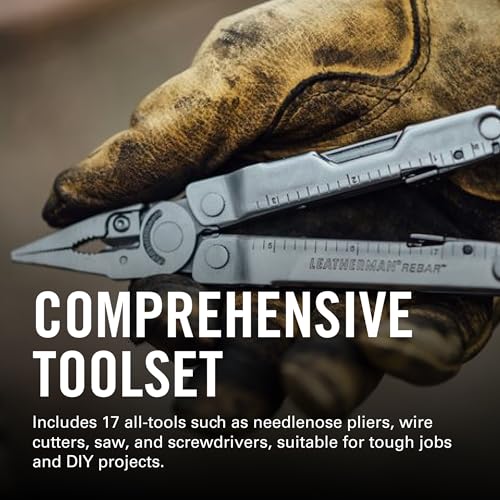 LEATHERMAN, Rebar Multitool with Premium Replaceable Wire Cutters and Saw, Stainless Steel - color: Silver