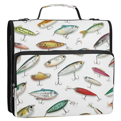 Fish Lure Cute 3 Ring Zipper Binder with Strap 1.5 inch 500 Sheet Capacity File Folder Storage Organizer