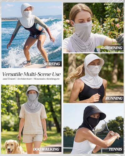 Shihanee 3 Pack Balaclava Face Mask Sun Protection Hood Cooling Breathable Full Head Mask for Men Women Fishing Cycling - color: Black, Light Gray, White