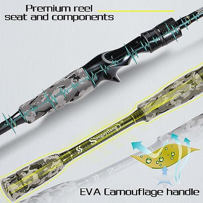 Sougayilang Fishing Rod - Medium 2Pc Graphite Composite Blank Spinning & Casting Rod, Camouflage EVA Grip, Smooth Transition Fishing Pole - color: Grey-Casting, size: 6'10''-Medium-Moderate