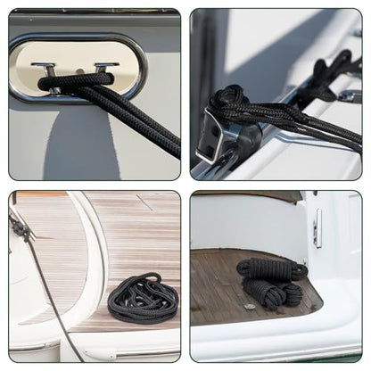2 Pack 3/8" x 25' Boat Dock Lines for Boat & Pontoon, Premium Marine- Grade Double Braided Nylon Boat Lines, Pre-Spliced with a 12" Eyelet-Black,High Strength,Easy Handling,Boating Gifts for Men. - size: 3/8" x 25' (Pack of 2)