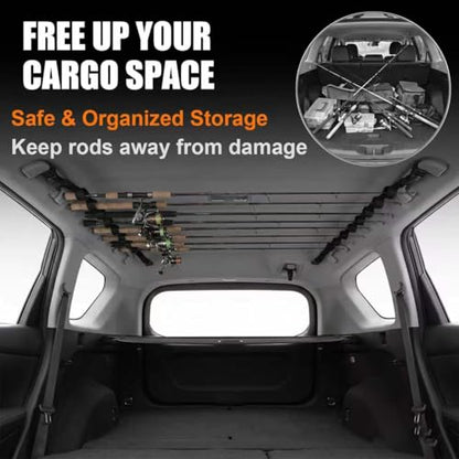 Vehicle Fishing Rod Holder, Car Fishing Pole Roof Rack Storage Carrier with Adjustable Nylon Straps, 5-7 Rod Capacity Fit for SUV Truck Van Off Road Vehicles