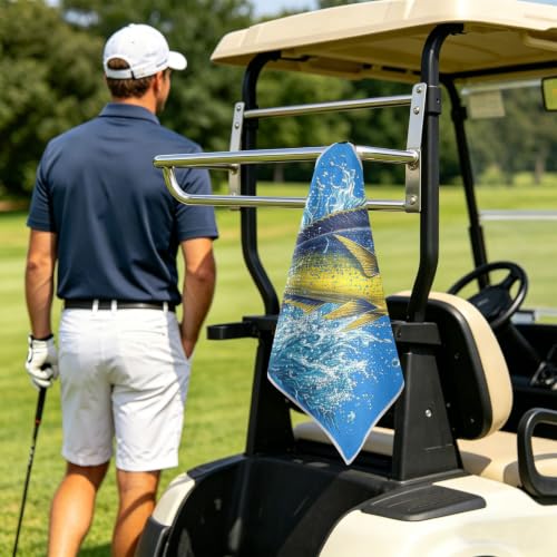 Fish Blue Microfiber Golf Towel for Golf Bags Magnetic with Clip | Golf Essentials for Women Men Attaches to Carts and Clubs 17.7"x17.7"