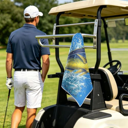 Fish Blue Microfiber Golf Towel for Golf Bags Magnetic with Clip | Golf Essentials for Women Men Attaches to Carts and Clubs 17.7"x17.7"