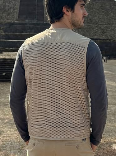 Men's Fishing Vest Multi-Pockets Unisex Mesh Utility Summer Vest for Hiking, Travel, Safari Waistcoat Jacket - color: Beige, size: X-Large