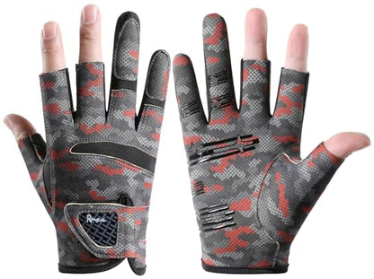SUJAYU Fishing Gloves Men & Women, Anti-Slip & Breathable Laxuery Palm Kayak Gloves, 3-Cut Fingers UV Protection Gloves Ice Fishing Gloves Fly Fishing Accessories - color: Red, size: Medium