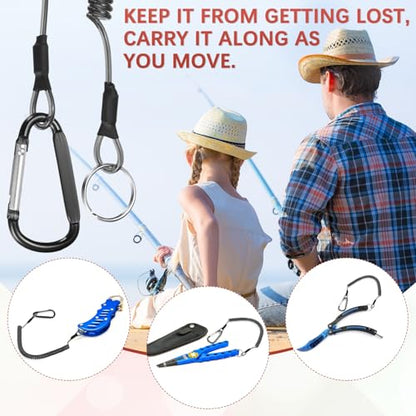16.54IN Retractable Safety Coiled Lanyard [3PCS] - Steel Wire Fishing Rod Safety Lanyard Use for Pliers Boating - color: Black