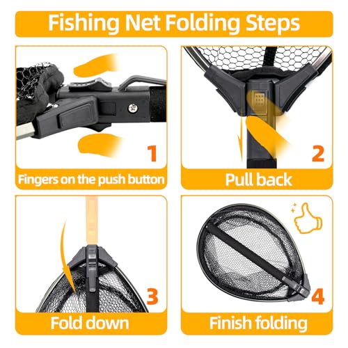 Floating Fishing Net with Handle,Topline Tackle Landing Net with Aluminum Frame,Foldable & Lightweight Fish Net for Kayak,Boat,Fly,Trout,Minnow,Bass,Catfish,Fishing Gear and Gift for Men