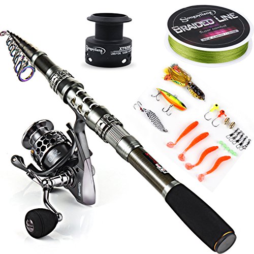Sougayilang Telescopic Fishing Rod Reel Combos with Carbon Fiber Fishing Pole Spinning Reels and Fishing Accessories - color: Fishing Full Kit, size: 5.91 Ft Rod + XY 2000 Reel