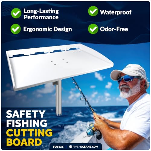 Five Oceans Cutting Board for Boat, 20" x 12" - Premium Fillet Table with Rod Holder Mount, Knife Slot, Plier Storage & Slotted Back - 1-Year Warranty - FO3936 - color: Premium Bait Cutting Board (Rod Holder Mount)