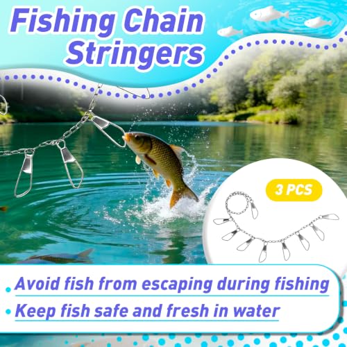 3PCS Fishing Chain Stringers, 41-inch Metal Fish Stringer | Portable Fishing Chain Stringers with Rotatable and Movable Snap on Device, for Freshwater and Saltwater Fishing