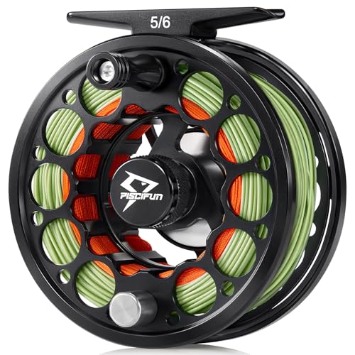 Piscifun Sword Fly Fishing Reel, CNC-Machined Aluminum Alloy Fly Reel - size: 5/6wt, style: Black-with Line