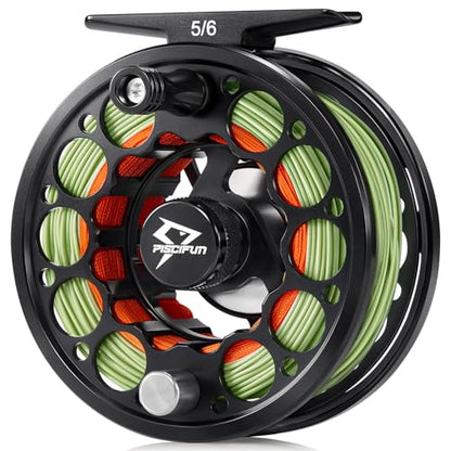 Piscifun Sword Fly Fishing Reel, CNC-Machined Aluminum Alloy Fly Reel - size: 5/6wt, style: Black-with Line