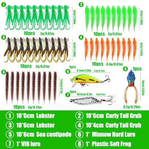 Fishing Lures Kit,Bass Fishing Tackle Set Including Soft Baits Jig Heads Hooks Weights, Complete Freshwater Lure Kit for Bass Trout Walleye Panfish