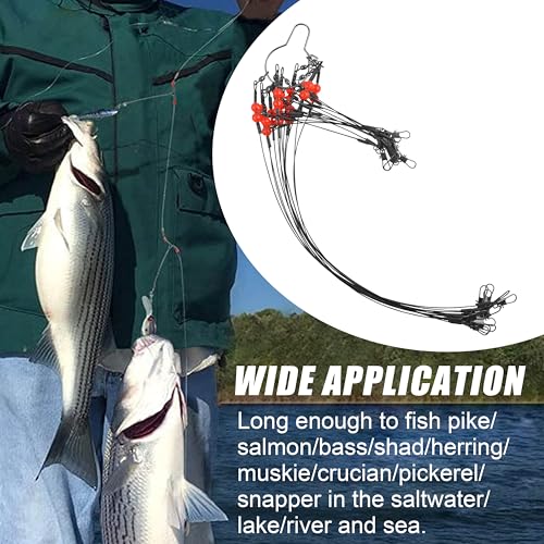 Fishing Leaders Saltwater Fishing Rigs Fishing Wire Leaders with Swivels Snaps High-Strength Fishing Leader Line Rig Bottom Rig Nylon Steel Sea Surf Fishing Rigs Tackle 1Arm 2Arms - color: Black Stainless Steel, style: 1 Arm, 12pcs