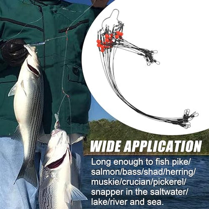 Fishing Leaders Saltwater Fishing Rigs Fishing Wire Leaders with Swivels Snaps High-Strength Fishing Leader Line Rig Bottom Rig Nylon Steel Sea Surf Fishing Rigs Tackle 1Arm 2Arms - color: Black Stainless Steel, style: 1 Arm, 12pcs